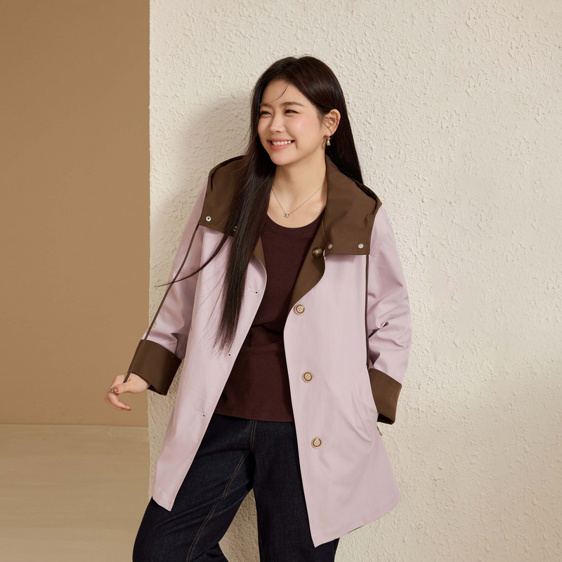 【双面风衣】两面穿MIU系撞色连帽外套纤莉秀大码女装胖mm秋新款