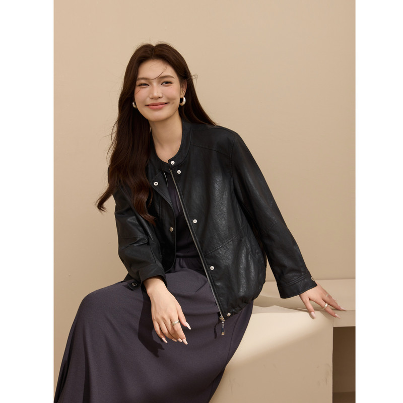 【赛博皮衣】立领皮衣夹克春秋外套纤莉秀大码女装胖mm2025秋新款