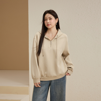 【运动风百搭卫衣】纤莉秀大码女装休闲连帽上衣胖mm2025秋装新款