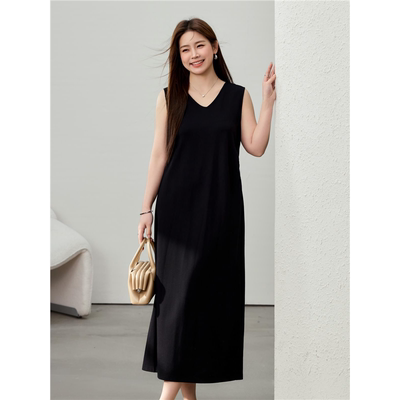 【轻熟风时尚气质无袖V领连衣裙】纤莉秀大码女装胖mm2025春新款