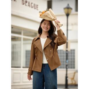 女装 纤莉秀大码 时髦干练短上衣胖mm秋新款 收腰双排扣百搭外套