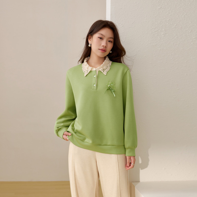 【减龄领花设计感卫衣】纤莉秀大码女装时髦上衣胖mm2026春装新款