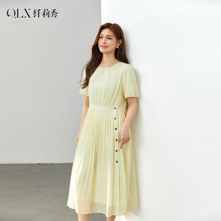 纖莉秀大碼 女裝 時尚 胖mm夏裝 新款 設(shè)計感收腰顯瘦萊賽爾連衣裙