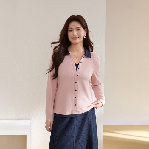 【温柔假两件针织衫】纤莉秀大码女装韩系显瘦上衣胖mm2026春新款