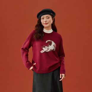 【哈基米】卡通提花慵懒风毛茸茸毛衣纤莉秀大码女装胖mm春装新款