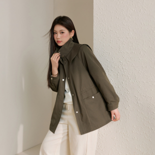 胖mm春装 女装 零压通勤抽绳设收腰风衣纤莉秀大码 新款 都市丛林