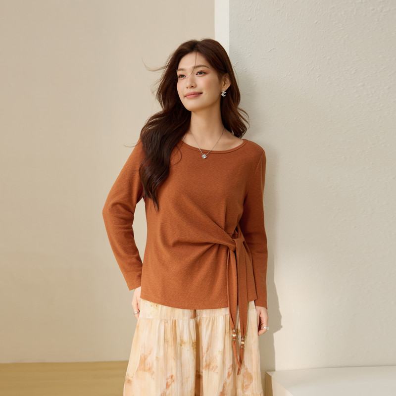 【系带收腰显瘦针织衫】纤莉秀大码女装优雅别致上衣胖mm春装新款