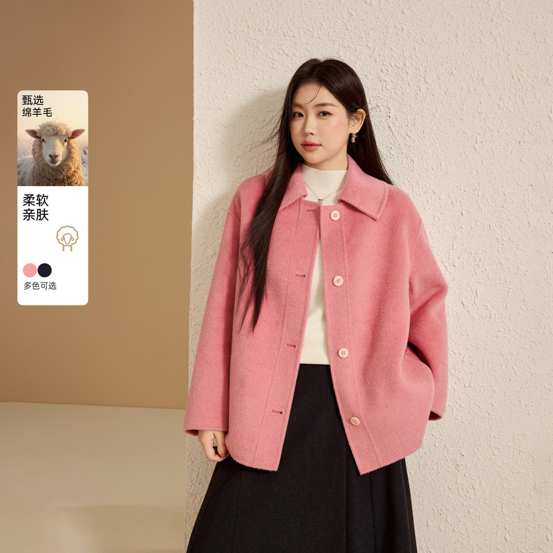 【蜜桃初见】气质翻领短款毛呢外套纤莉秀大码女装胖mm2025冬新款