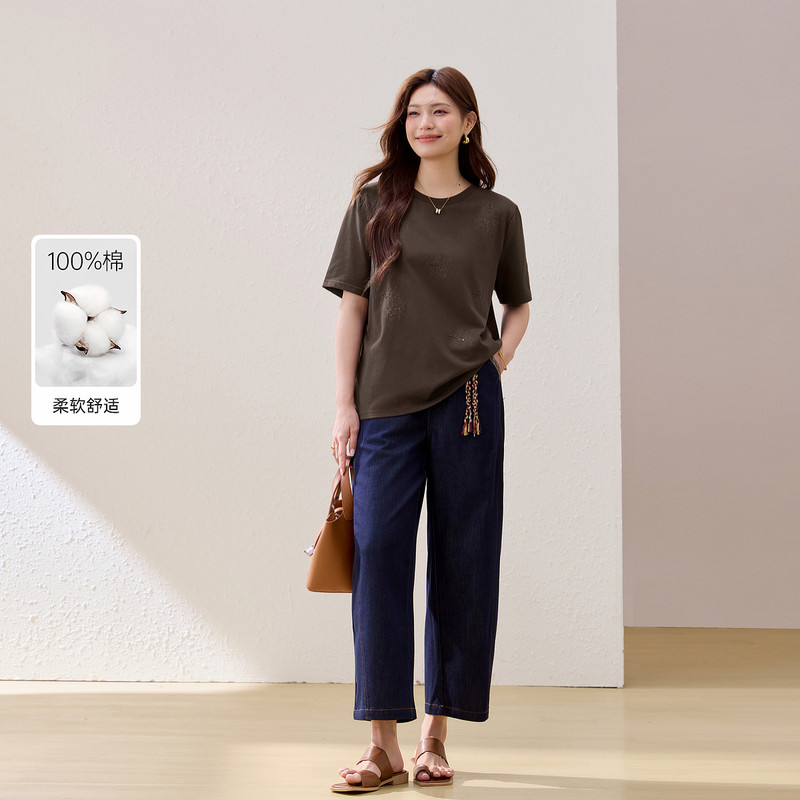 【纯棉舒适两件套】纤莉秀大码女装时尚宽松套装胖mm2026夏装新款