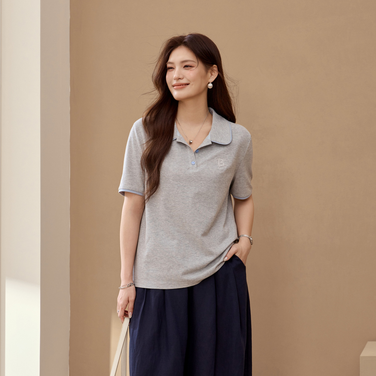 【简序】宽松显瘦透气学院风POLO领T恤纤莉秀大码女装胖mm夏新款