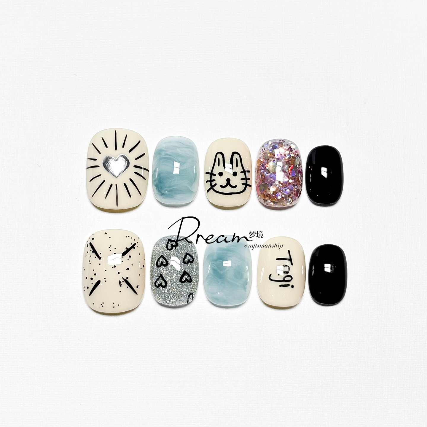 DREAM 日系小众纯手工穿戴甲手绘爱心猫咪短款可爱小清新美甲贴片,彩妆/香水/美妆工具,穿戴甲/甲片,淘宝优惠券,粉丝福利购,淘宝优惠卷