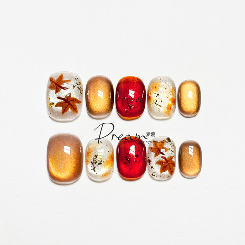 DREAM 纯手工穿戴甲短款美甲贴片棕色猫眼显白2025新款秋冬高级感