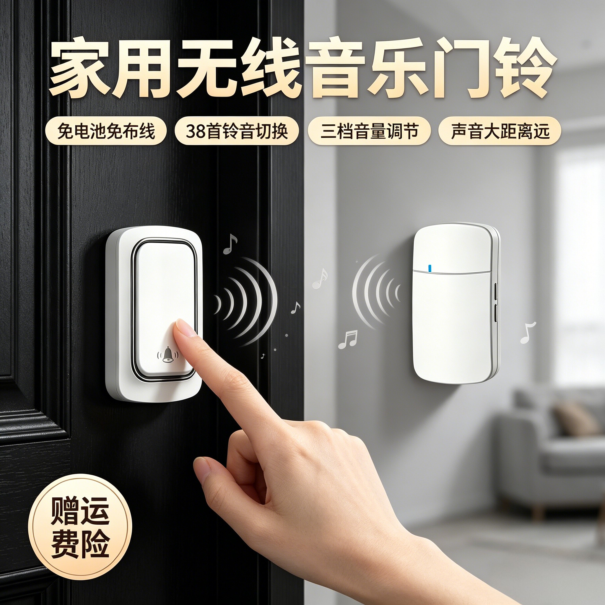 无线自发电防干扰远距音乐门铃