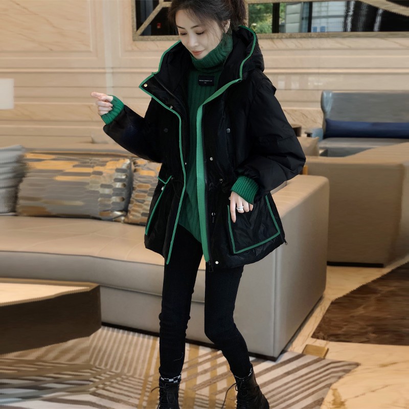 黑色连帽棉服爆款时尚中长款加厚派克服外套女秋冬季2025新款欧货