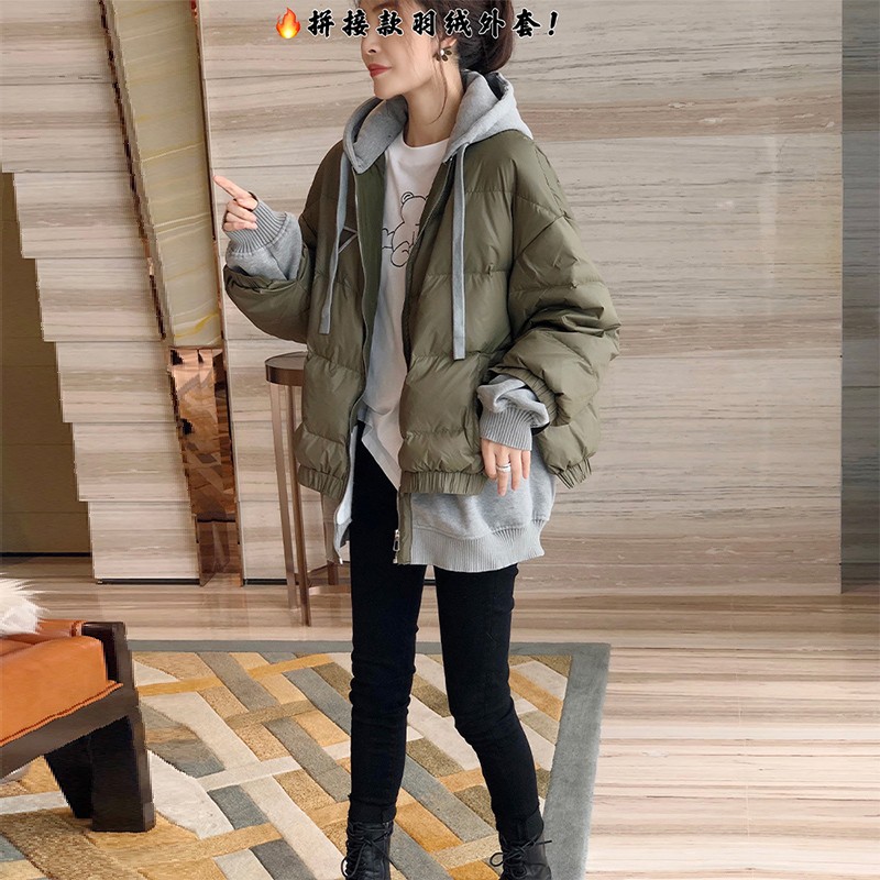 假两件小个子棉服女短款拼接面包服外套潮秋冬季2025年新款欧洲站