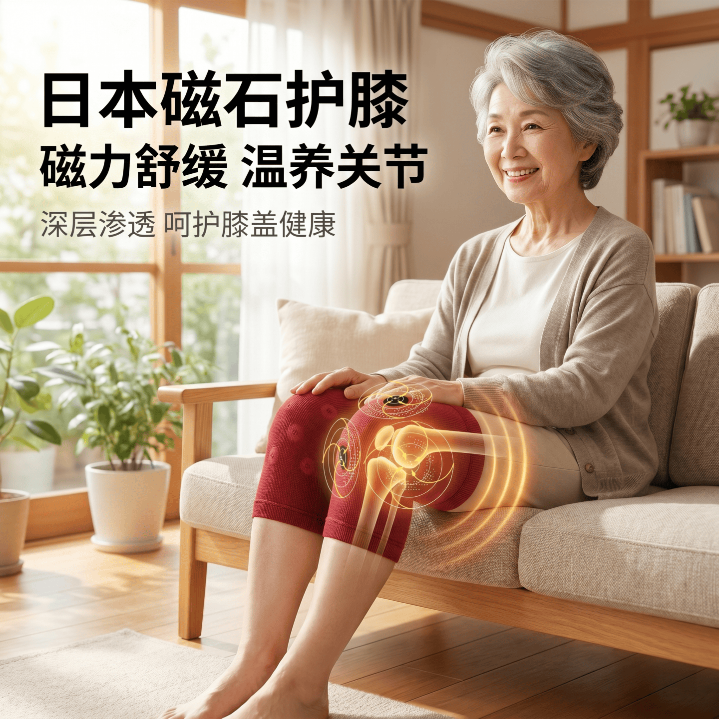 日本代购磁石护膝温感保暖加压护关节中老年父母四季舒适穿戴护具