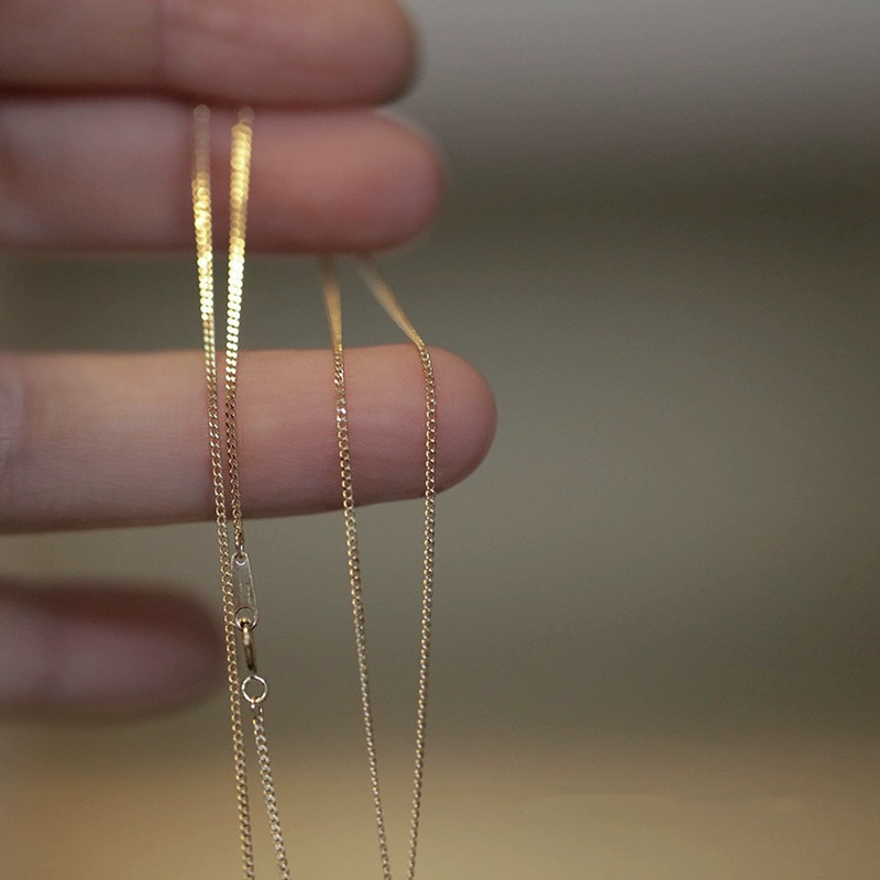 纯银镀14k金侧身链锁骨链裸链女