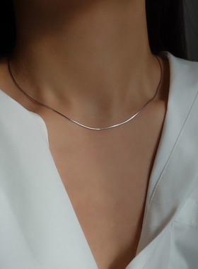 素银纯银八角蛇骨女可叠戴锁骨链