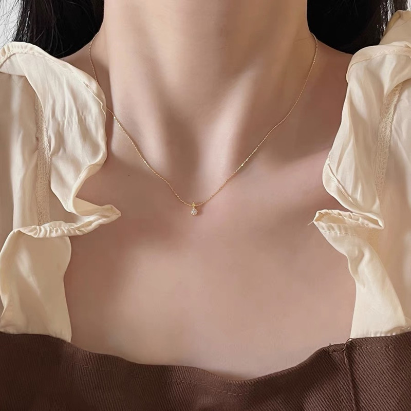 纯银镀14k金金豆珠项链锁骨链女