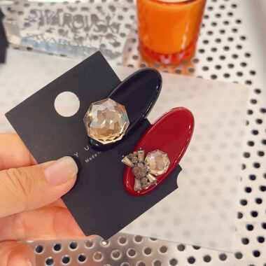 4cm椭圆形鸭嘴夹黑色红色水晶前钻刘海夹/碎发夹/侧边夹