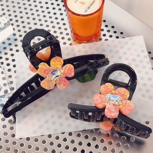 韩国进口醋酸花朵【抓夹发夹】高级方糖水钻后脑勺鲨鱼夹13cm/8cm