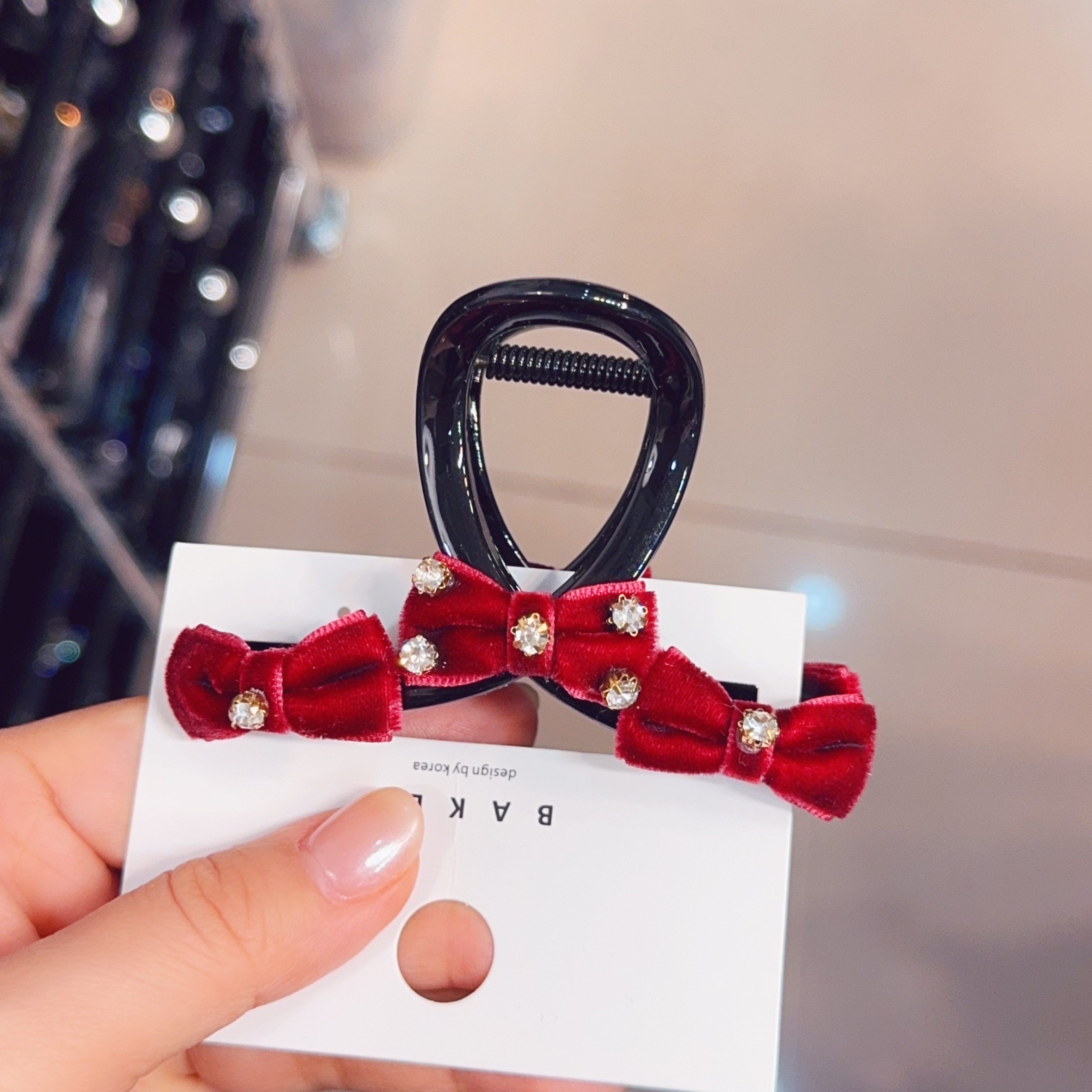 韩国bt红丝绒水晶蝴蝶结抓夹【8cm】后脑勺鲨鱼夹高级感头饰发饰