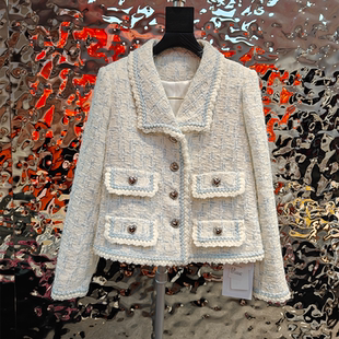 第十欧洲站自有工厂2025春小香风纱编织软花呢料短款外套时尚上衣