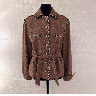 欧洲站2025秋季新款法式小香风流光溢彩粗花呢短款上衣女翻领外套