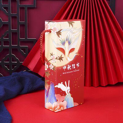 50个新款手提两粒卡通兔子文字中秋冰皮月饼包装 简约月饼手礼盒