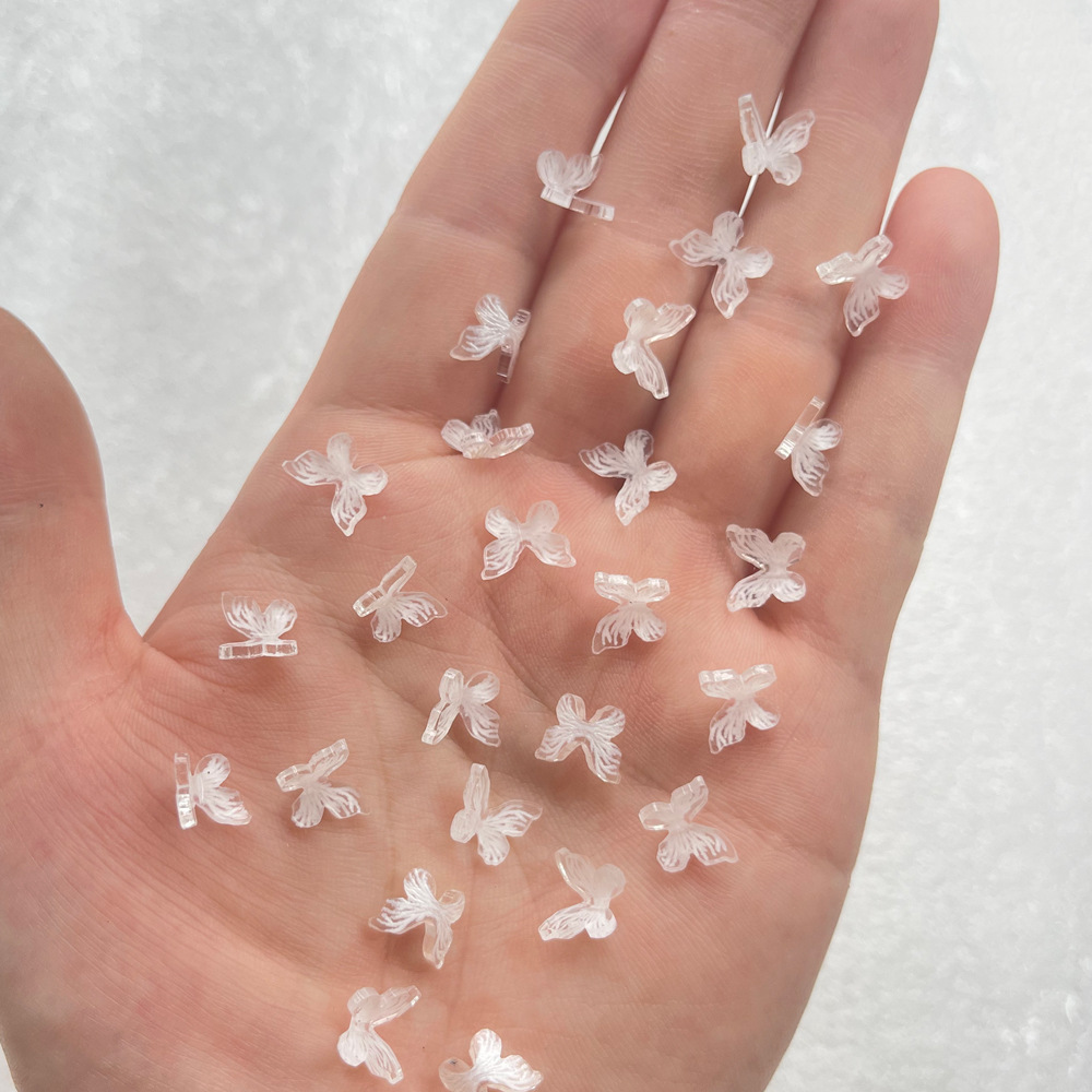 LZ新款穿戴美甲新款白色纹路立体手工蝴蝶结美甲饰品光疗美甲配件