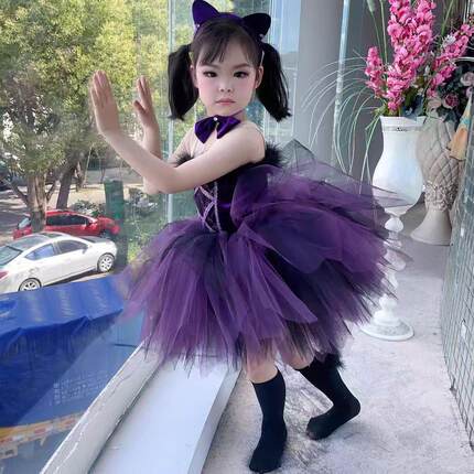 女童小猫咪装扮演出服装儿童爱跳舞的小怪兽学猫叫表演服蓬蓬纱裙
