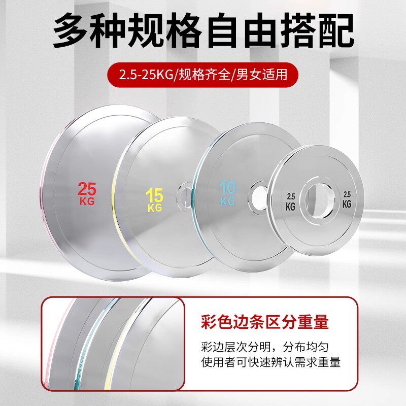 竞技纯钢电镀杠铃片大孔奥片5cm