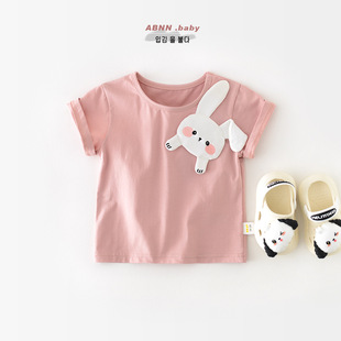 棉质短袖 女童2024夏装 粉色薄新款 半袖 上衣服 4岁宝宝夏季 T恤0 韩版