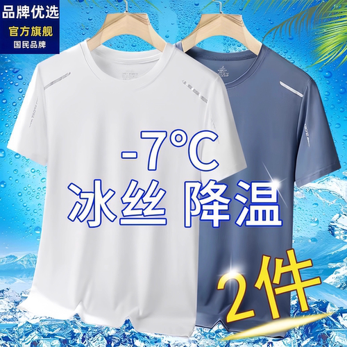 品牌优选夏季冰丝速干短袖T恤男士潮流百搭透气弹力凉感休闲上衣
