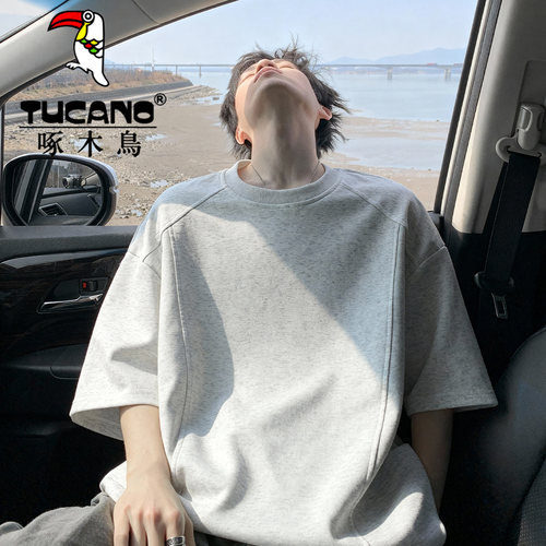 啄木鸟结构分割短袖男夏季设计感明线t恤半袖宽松帅气青少年上衣
