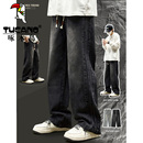 长裤 秋冬季 宽松潮牌纯棉阔腿条纹复古vibe工装 男美式 子 直筒牛仔裤