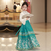 夏款 儿童唐装 长袖 夏季 中国风两件套小女孩汉服 薄款 女童马面裙套装