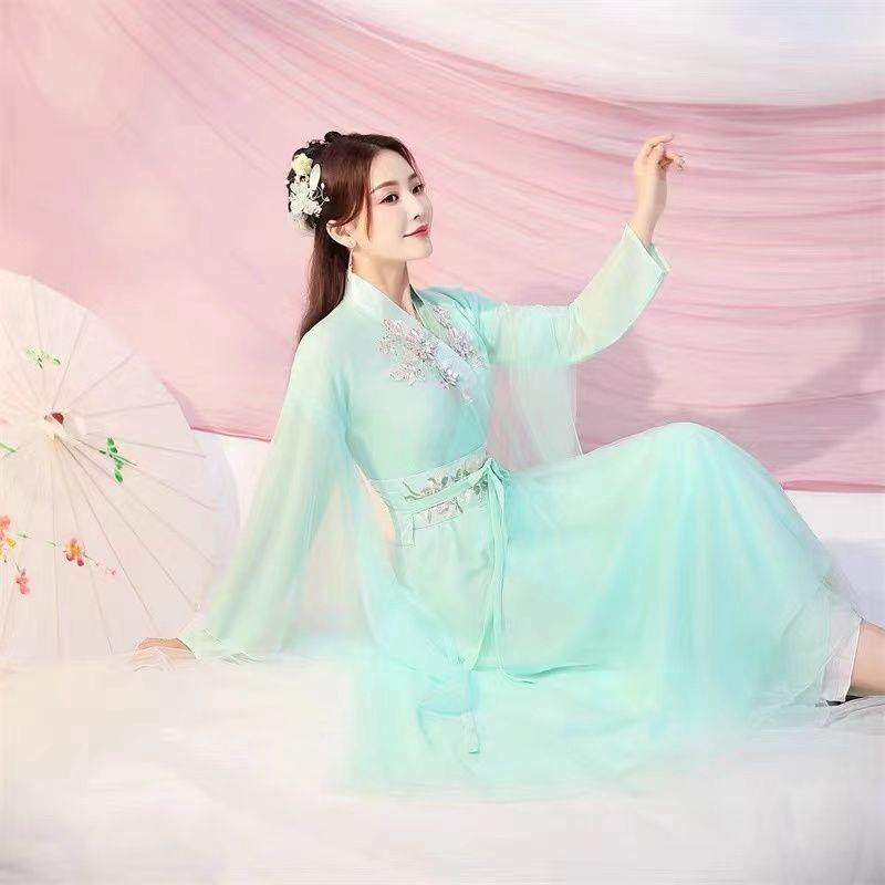 古装女汉服襦裙仙女修身清新淡雅仙气古风大广袖古筝春夏演出服装