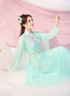 古装女汉服襦裙仙女修身清新淡雅仙气古风大广袖古筝春夏演出服装