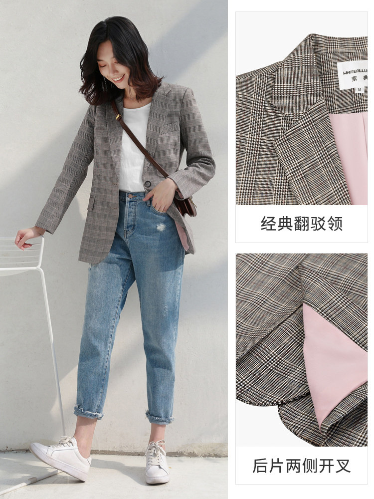 PLAID SMALL SUIT WOMENS 2024 SPRING AND AUTUMN CLOTHES NEW KOREAN VERSION SLIM RETRO CHECK CASUAL JACKET SHORT SUIT