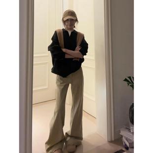 175高个子加长版卡其色不贴腿微喇叭牛仔裤女秋季低腰阔腿拖地裤