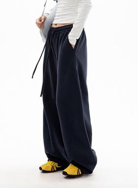 OWOX 垂感宽松bf慵懒风运动厚棉裤女秋季直筒阔腿情侣弯刀休闲 裤