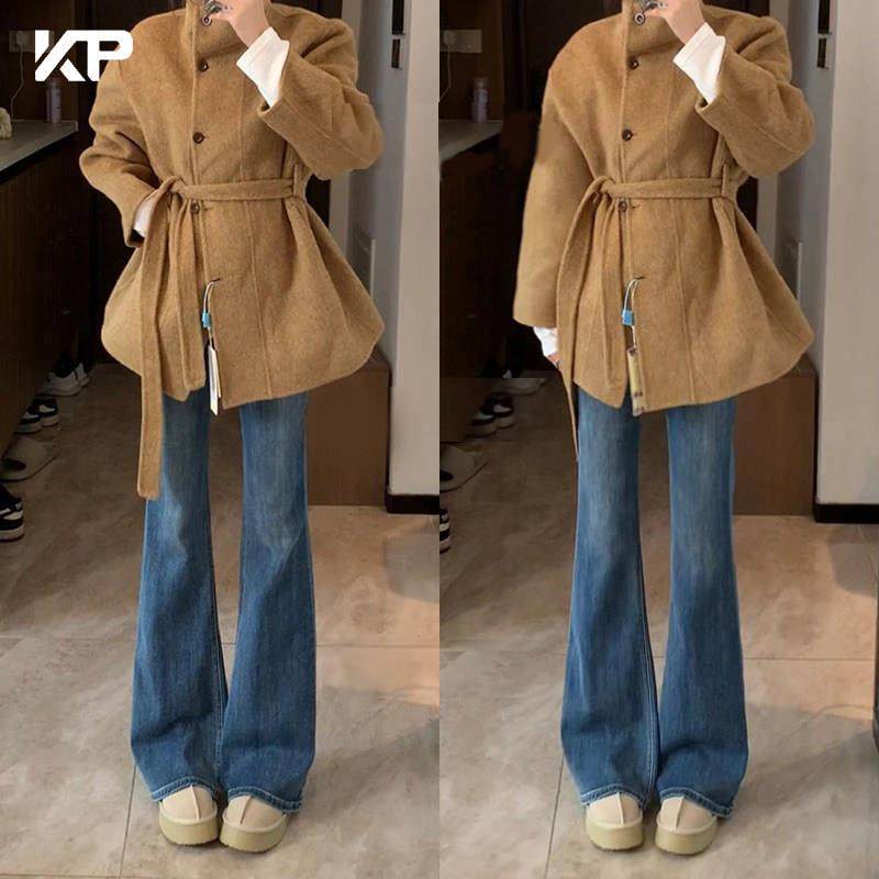 弹力微喇牛仔裤女2025年新款高腰显瘦宽松直筒小个子拖地喇叭裤子