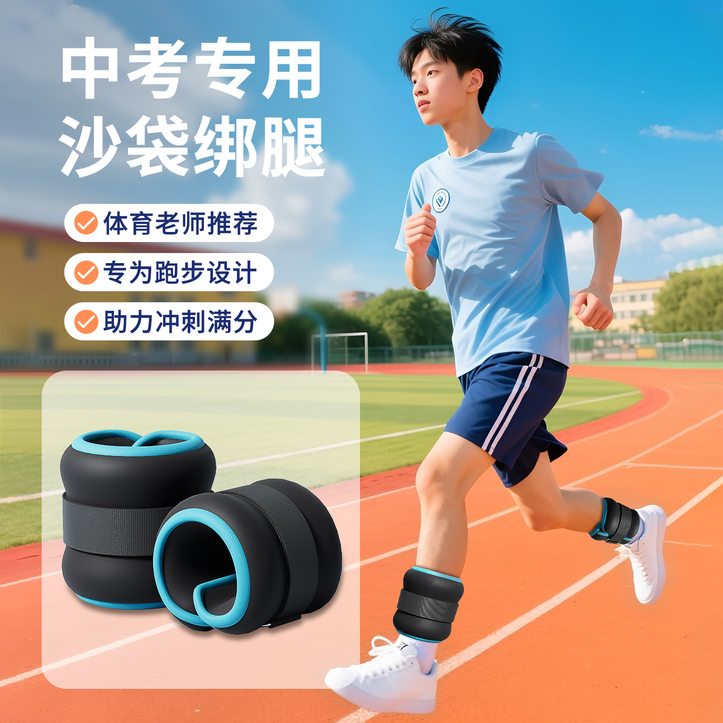 沙袋绑腿学生负重跑步训练行走