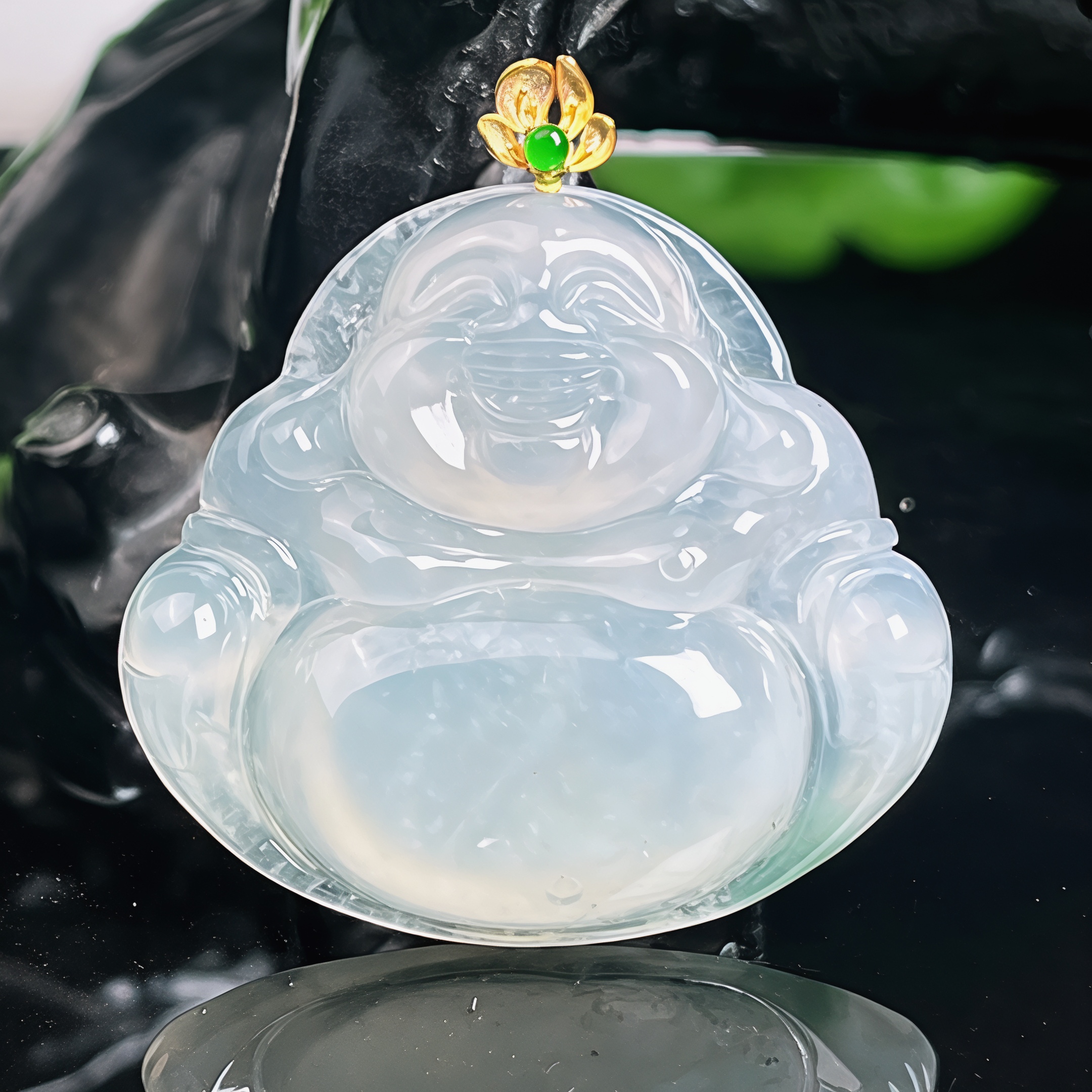 天然翡翠冰种弥勒佛公吊坠