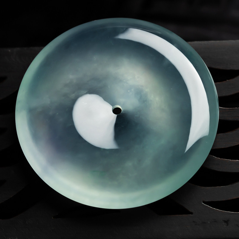 缅甸天然翡翠A货珠宝玉石带证书-老坑种高冰起杠光精美平安扣吊坠