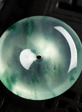 缅甸天然翡翠A货珠宝玉石带证书-老坑种高冰起光飘花平安扣吊坠