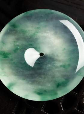 缅甸天然翡翠A货珠宝玉石带证书-老坑种高冰起光飘花平安扣吊坠