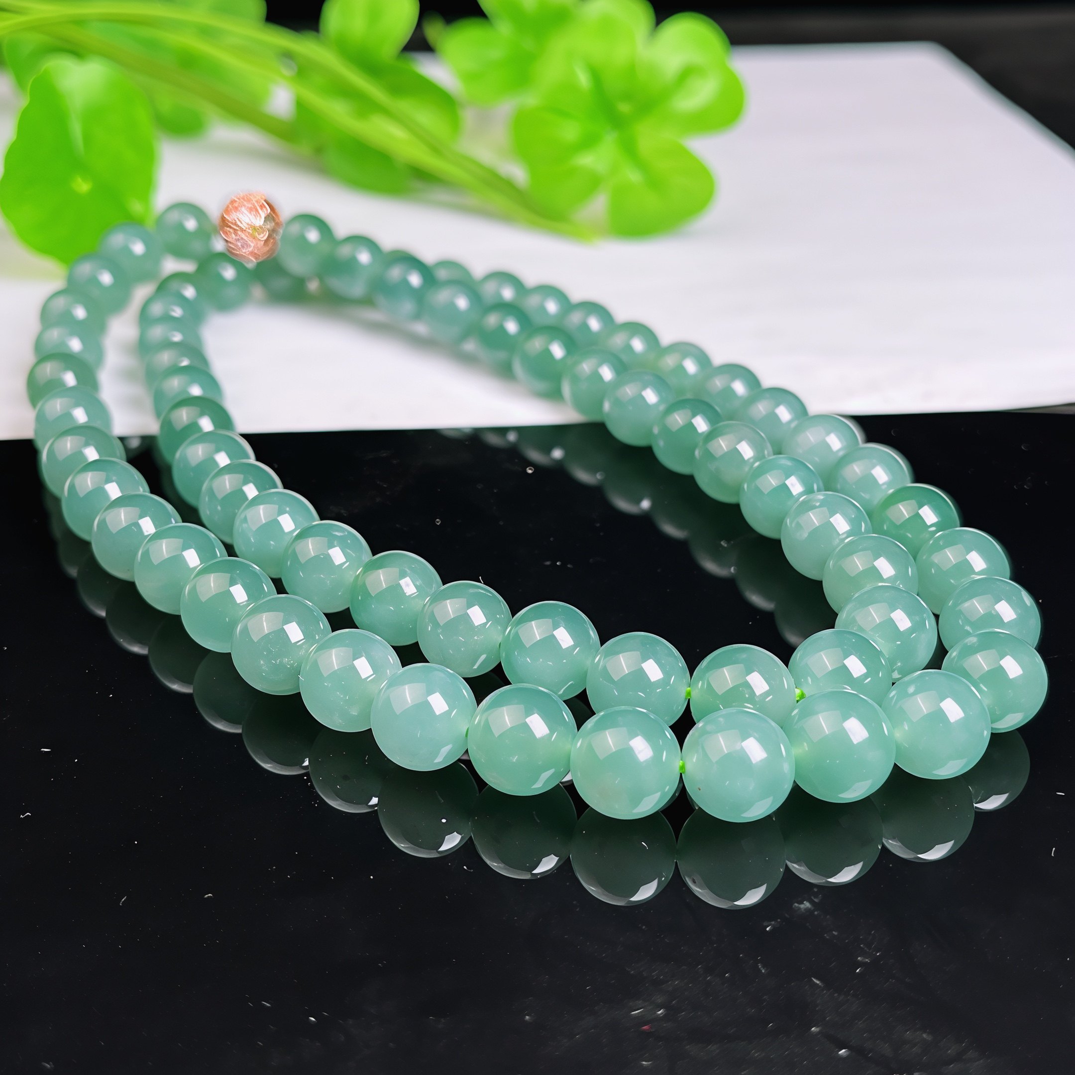 冰种满色翡翠项链大珠卡9.7mm 天然A货翡翠珠链正品支持复检