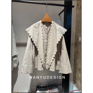 荷叶边大翻领格纹衬衫 法式 26早春新款 女 韩钰DESIGN